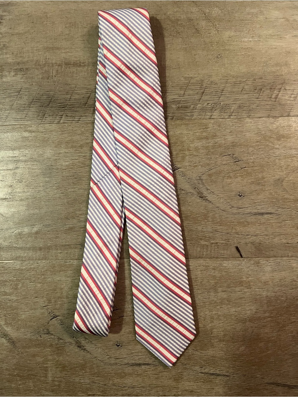 J Crew Mens 100% Silk Lined Striped Printed Classic Tie Pink/Blue